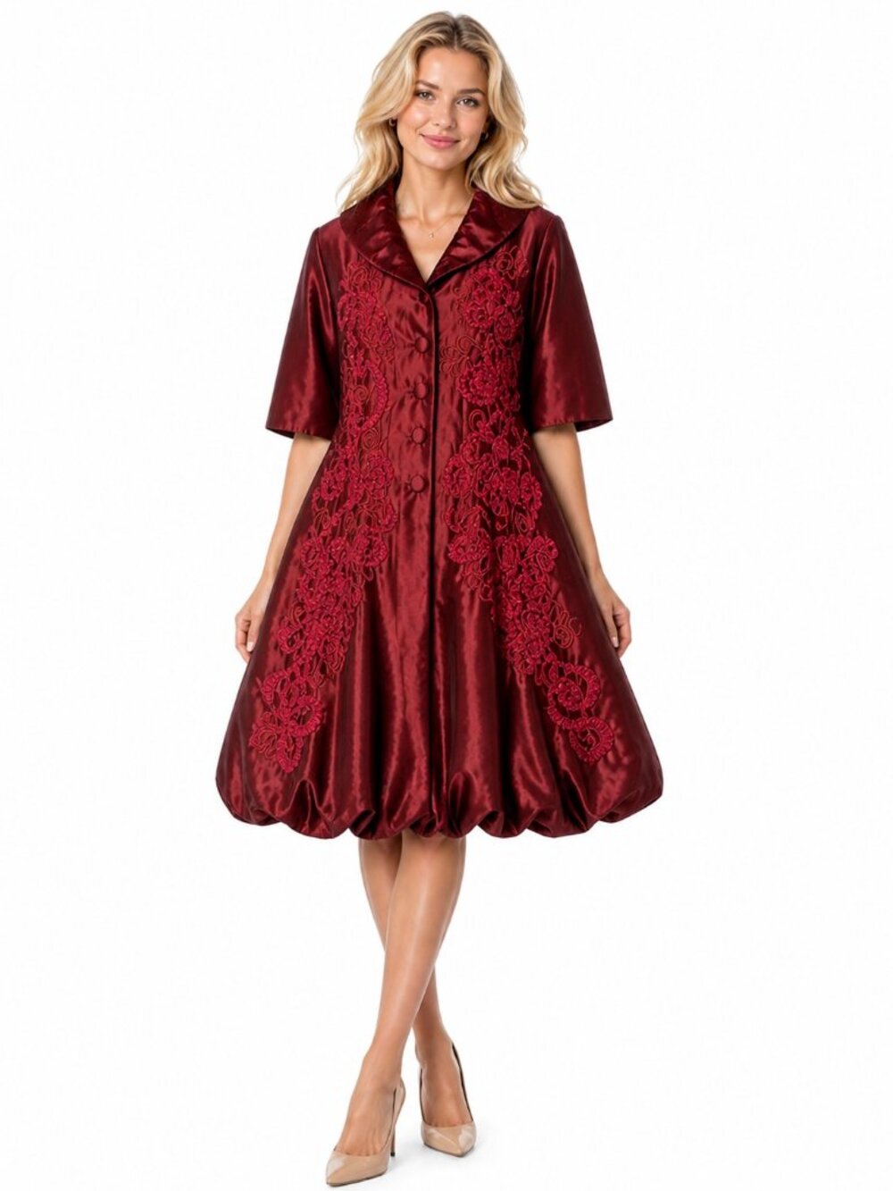 Sassy Thai Burgundy Red Embroidered Long Jacket NWT